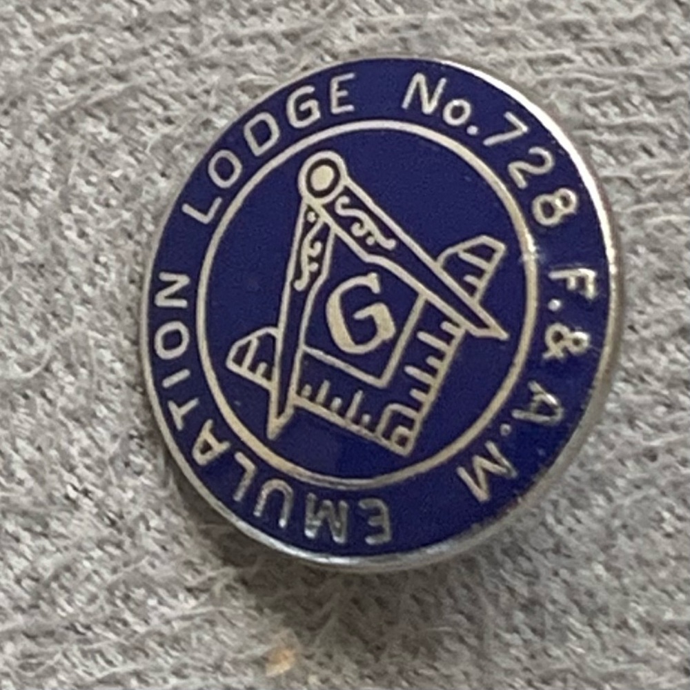VTG Masonic Lodge Pin "Emulation Lodge No. 728 F. & A. M." Silver Plate & Enamel